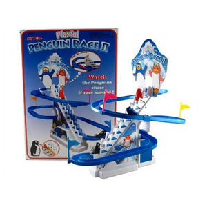 Liberty Imports Musical Penguin Orbit Chasing Race Track Game Set - Playful Roller Coaster Playset with LED Flashing Lights and Music On/Off Button for Toddlers and Kids