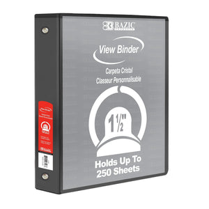 1.5" Black PVC 3-Ring View Binder w/ 2-Pockets (Case of 12)