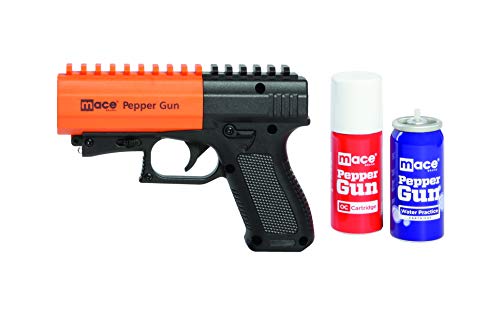 Mace Brand Self Defense Pepper Spray Gun 2.0 – Accurate 20’ Powerful Pepper Spray, Leaves UV Dye on Skin, Integrated LED Light Enhances Aim, Great Self-Defense – Replaceable Cartridge (80406), Black