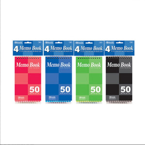 4-Pack - 3" x 5" Top Bound 50 Page Spiral Memo Books (Case Pack 72)