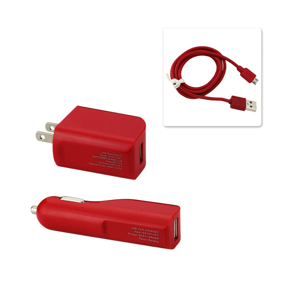 3-in-1 Micro USB Charging Pack (Wall Charger, Car Adapter, 3.3 ft. Cable) (Red)