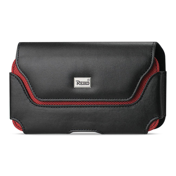 Horizontal Leather Pouch With Red Bee Nest Interior In Black (6.6x3.5x0.7 Inches)