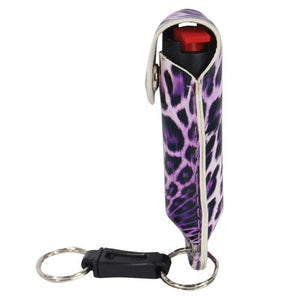 Safety 1/2 oz. Wildfire 1.4% Pepper Spray and Cheetah Print Leatherette Holster w/ Quick Release Keychain (Purple/Black)